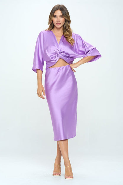 Solid Satin Midi Skirt Reneecollection