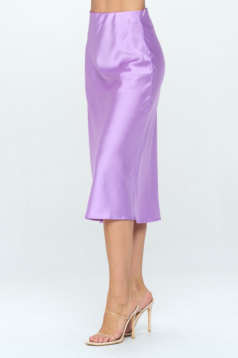 Solid Satin Midi Skirt Reneecollection