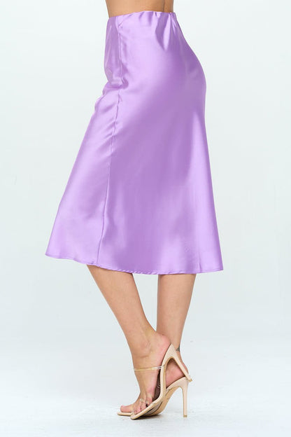 Solid Satin Midi Skirt Reneecollection