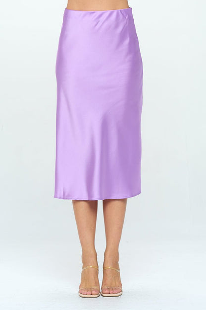 Solid Satin Midi Skirt Reneecollection