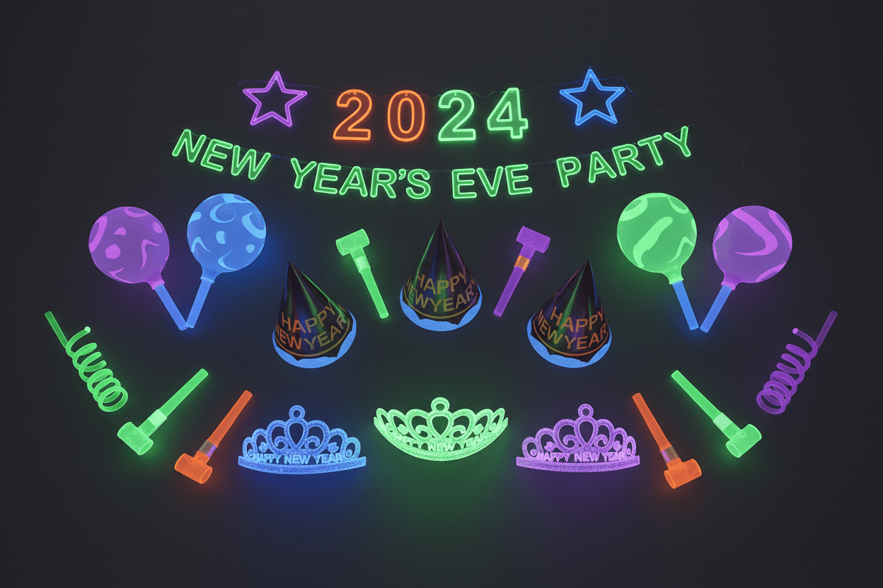 Glow-in-the-Dark NYE Party Kit (25 Guests) - 76 Piece Neon Blacklight Set ForeverGifts Studio