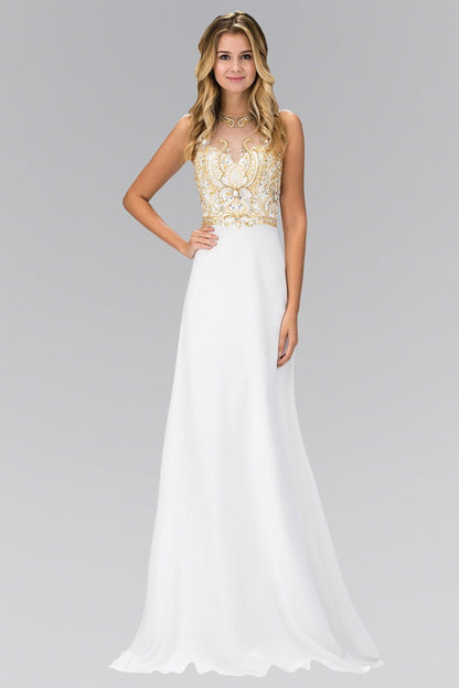 Jewel and Bead Embellished Long Dress with Back Cut Out Tux-USA
