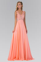 V Neck and Back Chiffon Floor Length Dress with Jewel and Sequin Bodice by Tux-USA