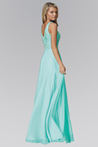 V Neck and Back Chiffon Floor Length Dress with Jewel and Sequin Bodice by Tux-USA
