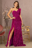 Asymmetric Sleeveless Feather Sequin Velvet Mermaid Dress by Tux-USA