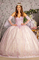 Jewel Sequin Mesh Ball Gown w/ Detachable Long Sleeves Tux-USA