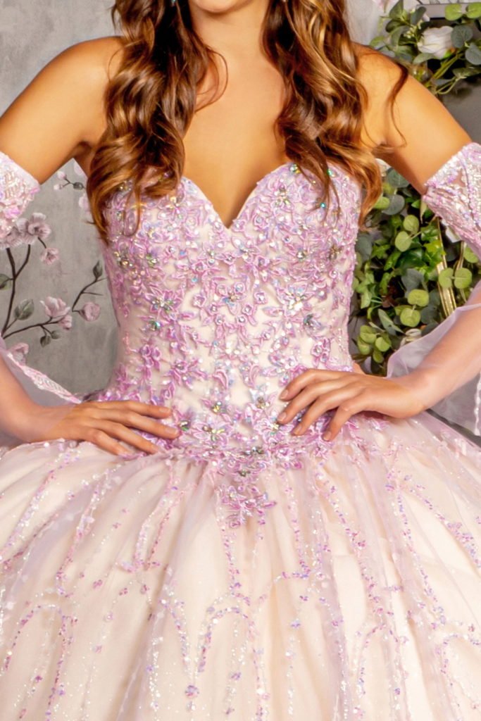 Jewel Sequin Mesh Ball Gown w/ Detachable Long Sleeves Tux-USA