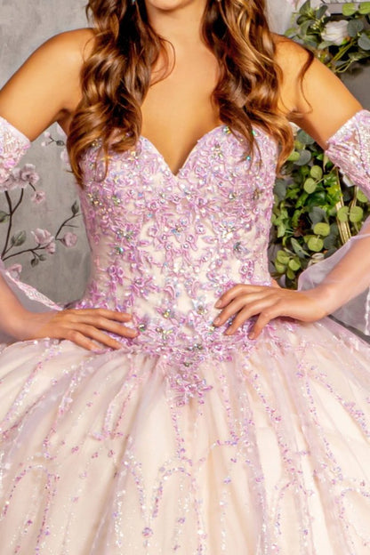 Jewel Sequin Mesh Ball Gown w/ Detachable Long Sleeves Tux-USA
