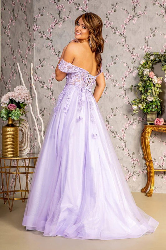 3-D Butterfly Bead Sheer Bodice Mesh A-line Long Dress Tux-USA