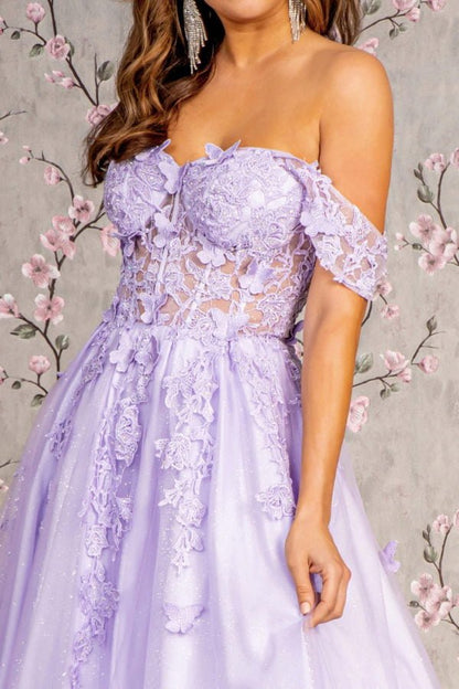 3-D Butterfly Bead Sheer Bodice Mesh A-line Long Dress Tux-USA
