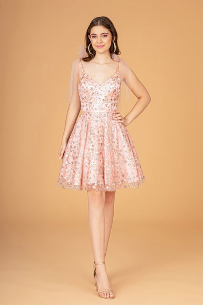 Glitter Baby Doll Short Dress with Sparkly Mesh Ribbons on Shoulder Tux-USA