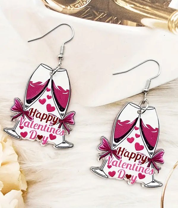 VALENTINE DAY THEME ACRYLIC EARRING - WINE GLASS by T-EMU