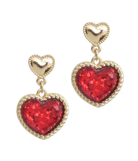 GLITTERING HEART EARRING VALENTINE R-NK