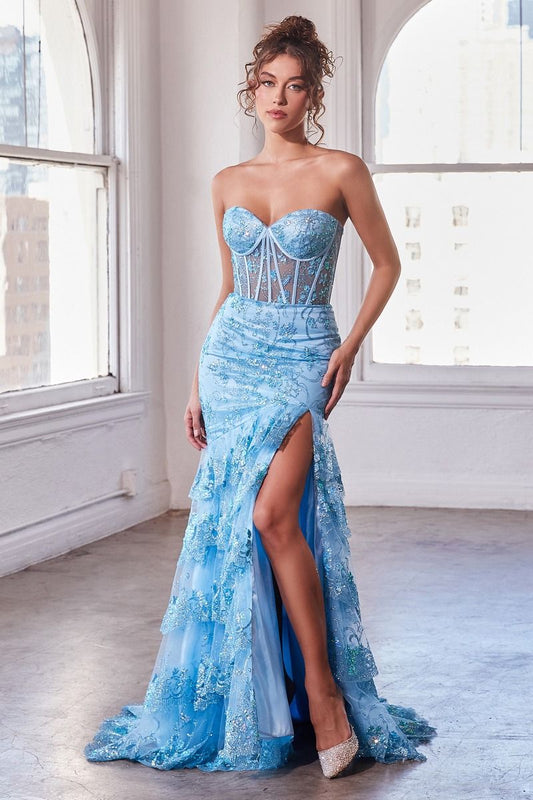 Strapless Layered Ruffle Mermaid Dress by Tux-USA
