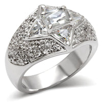 High Polished 925 Sterling Silver Ring With AAA Clear CZ 6.4mm Center Stone - ForeverGifts's Studio