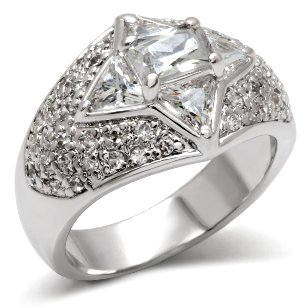 High Polished 925 Sterling Silver Ring With AAA Clear CZ 6.4mm Center Stone - ForeverGifts's Studio