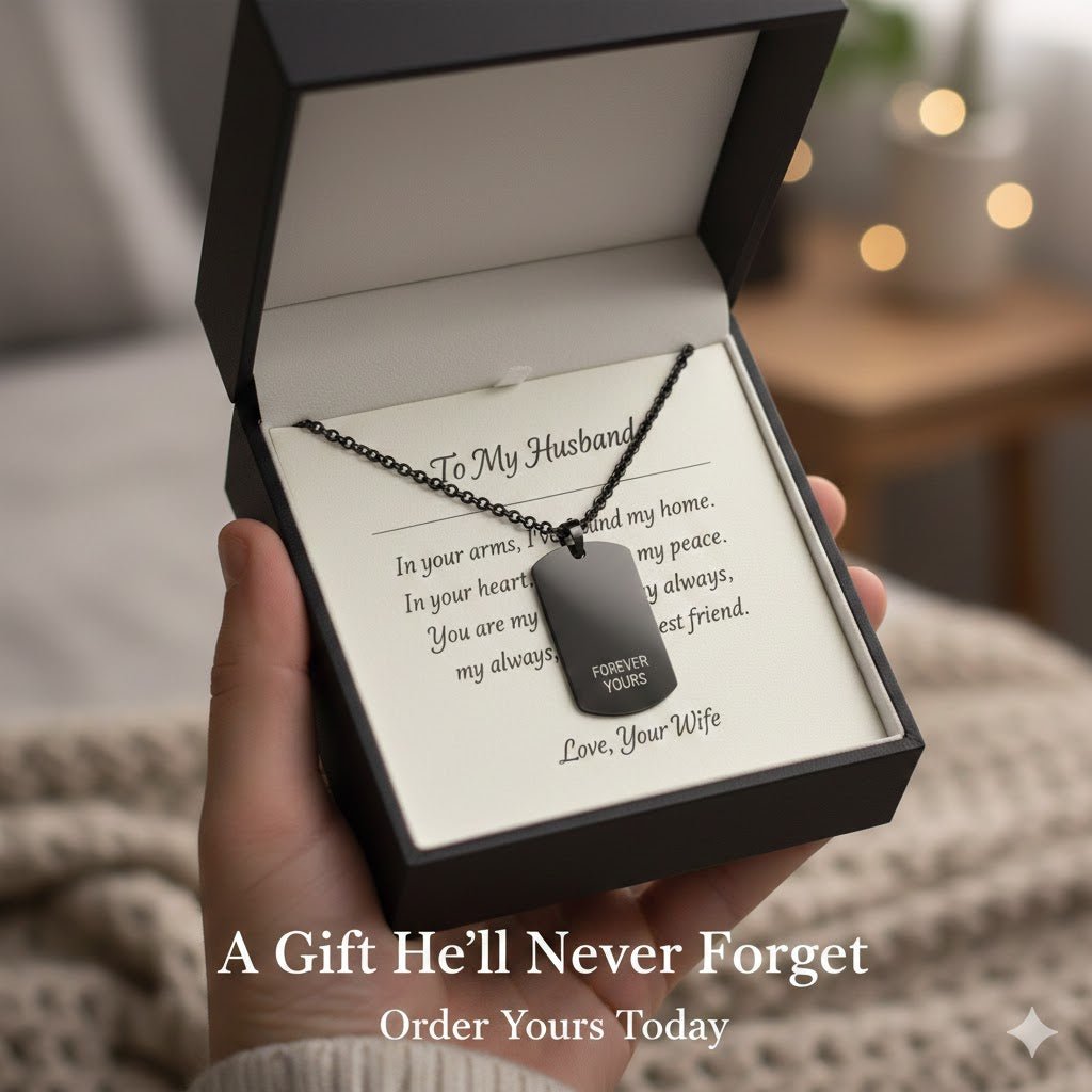 “To My Husband – Strength & Devotion Necklace With Emotional Message Card (Men’s Gift)” by EonJewelery
